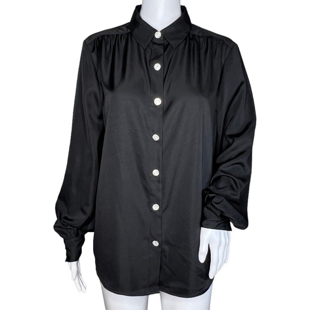 Express Shirt Women Medium Black‎ Jeweled Buttons Party Holiday Feminine Elegant